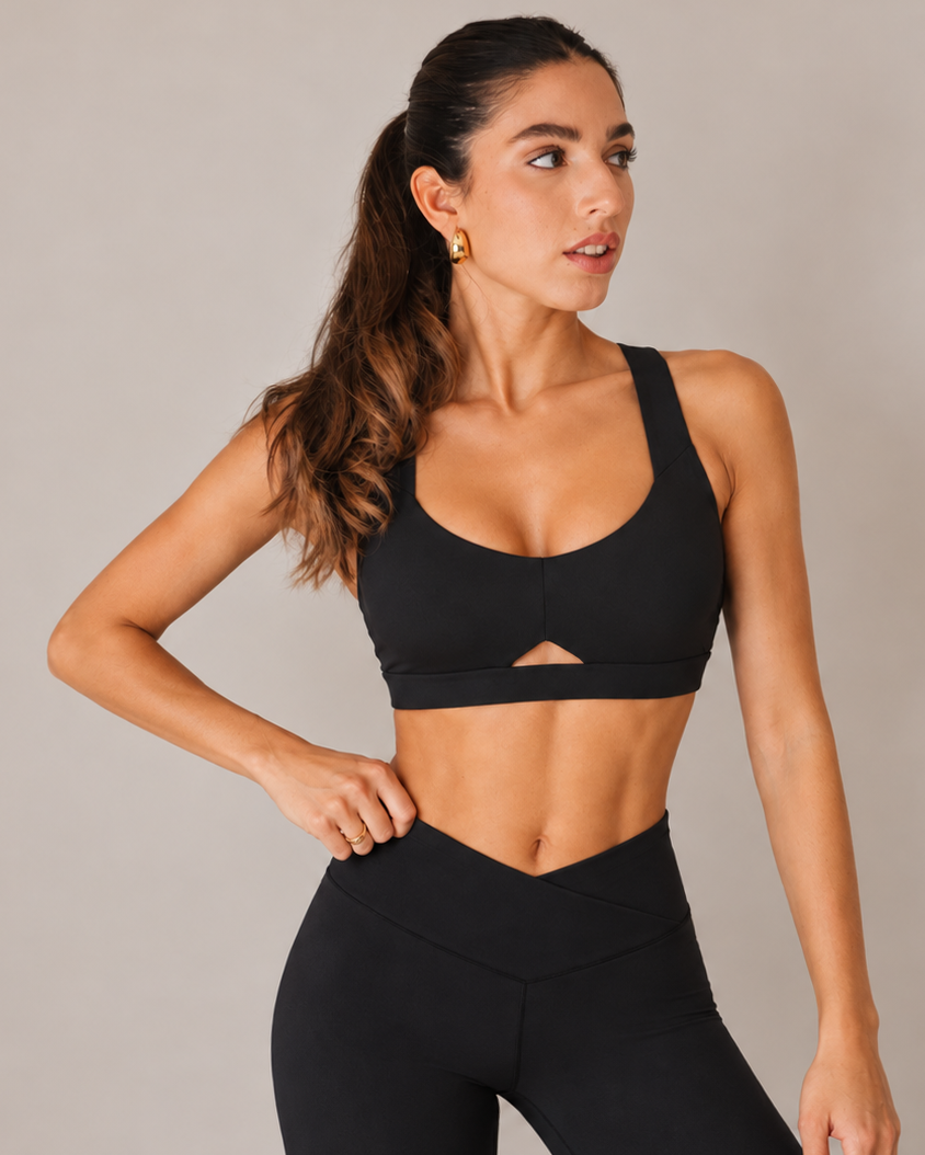 LuxeForm Heart Neckline Sports Bra – Black